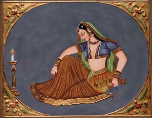 Lady élvezve ital miniatűr festmény papírra alkotó: School Indian