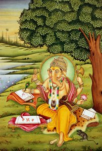Lord Ganesh Ganpati miniatűr festmény papírra alkotó: School Indian