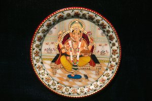 Lord Ganesh Ganpati miniatűr festmény papírra alkotó: School Indian