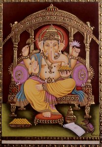 Lord Ganesh Ganpati miniatűr festmény papírra arany dombornyomással alkotó: School Indian