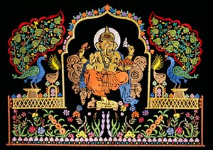 Lord Ganesha Ganpati hímzés munka bársonyon alkotó: School Indian
