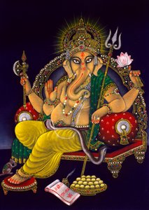 Lord Ganesha Ganpati festmény bársonyon alkotó: School Indian