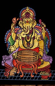 Lord Ganesha Ganpati játszó hangszer hímzés munka alkotó: School Indian