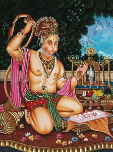 Lord Hanuman miniatűr festmény papírra alkotó: School Indian