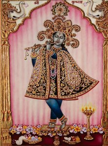 Lord Krishna miniatűr festmény elefántcsontra alkotó: School Indian