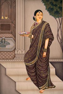Marathi Lady megy a templomba miniatűr festmény papírra alkotó: School Indian