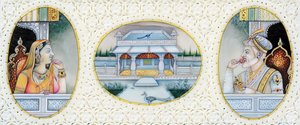 Aurangzeb mogul császár és felesége Mehrunnisa miniatűr festménye alkotó: School Indian