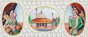 Miniatűr festmény Humayun mogul császárról és feleségéről, Jhanvi-ról alkotó: School Indian