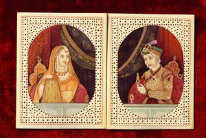 Akbar mogul császár és Jodhabai elefántcsont festménye alkotó: School Indian