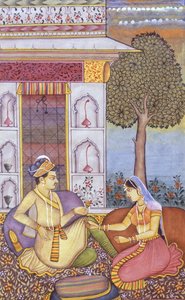 Mughal miniatűr festmény papírra Royal King élvezve italát alkotó: School Indian