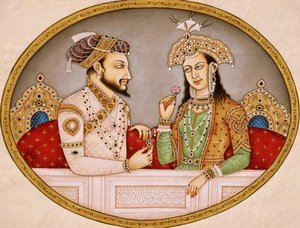 Shahjahan mogul császár portréja Mumtaz Mahal királynővel, India