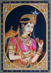 Mumtaz Mahal portréja papírra festményen alkotó: School Indian