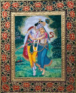 Radha Krishna miniatűr festmény papírra alkotó: School Indian