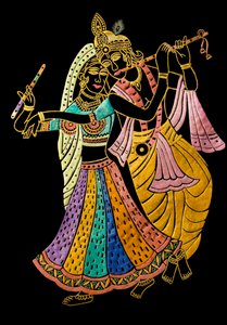 Radha Krishna miniatűr festmény bársonyra alkotó: School Indian