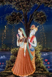 Radha Krishna miniatűr festmények alkotó: School Indian