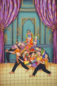 Radha Krishna Sakhis miniatűr festmény papírra alkotó: School Indian