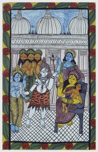 Az istenek jönnek, hogy megcsodálják Krisnát, egy gyönyörű gyermek testében testesül meg, Ganesha (Ganesh vagy Ganapati) anyja, Parvati térdén ül. Pat: a bengáli régió festett tekercse, amely Baoul (Baul) énekesek narratív médiumaként szolgál. Leonard de alkotó: School Indian