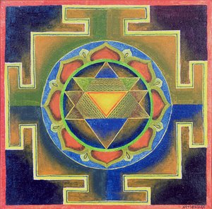 Yantra festmény (pigment, karton) alkotó: School Indian