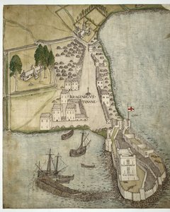 Carrickfergus vára és városa, Írország, 1560 körül (toll, tinta és akvarell papíron)