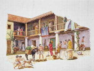 Ókori Athén - egy ház rekonstrukciója (színes litó) alkotó: School Italian