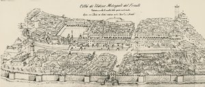 Madártávlat, Udine város nyugati része, metszet, Olaszország alkotó: School Italian