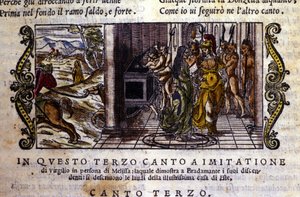 Bradamante találkozik a mágus Melisse-szel, aki elmondja neki, hogy Rogerrel (Ruggero, Ruggiero) megalapították az Este-dinasztiát. A jelenet Ludovico Ariosto (1474-1533) „Orlando Furioso” (A dühöngő Roland) lovagi költeményéből származik, L