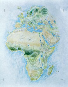 Afrika és Európa jelöletlen térképe (színes litó) alkotó: School Italian