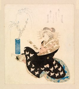 Tanzakut olvasó udvarhölgy (színes fametszet) alkotó: School Japanese
