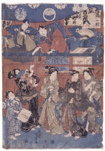 Jelenet a szentélygyűjtő színpad előtt (színes fametszet) alkotó: School Japanese