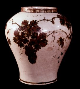 Művészeti alap: porcelán tégely Yi időszakból (1392-1910), Duksoo; Palota Szépművészeti Múzeuma alkotó: School Korean