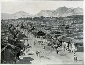 Kilátás Szöul főutcájára, Korea fővárosára a 19. században