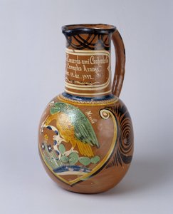Népművészet: pulque jar (ferment agave alkohol) festett és lakkozott terrakottában, Mexikóból. 1972 Valley Museum, Barcelonnette (Alpes de Haute Provence)