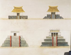 Tenochtitlan épületeinek történelmi rekonstrukciója (színes litó)