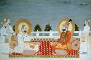Indiai művészet: „” Mohammed Shah (1702-1748) indiai császár és Nadir Shah (1688-1747), iráni sah ábrázolása”” A Mughole Iskola miniatúrája, Muhammad Shah (1526-1858), Sun. 0,21x0,31 m - Párizs, Musee Guimet, Musee national des Arts Asians - M
