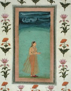 Virágot tartó hölgy, a Small Clive Albumból (fedetlen akvarell, papír) alkotó: School Mughal