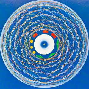 Om cosmo Mandala, a teljességet, az egységet és a megújulást ábrázolja (gouache a ruhán) alkotó: School Nepalese