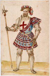 Cotton Augustus III, f.25, Egy lovag rúdkalapáccsal (vellum)
