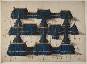 Királyi pavilon design kék és arany színben, 1520 körül (vellum) alkotó: School Netherlandish
