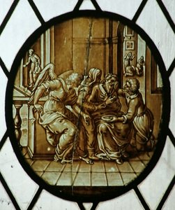 Roundel: Tóbiás meggyógyult vakságából, valószínűleg 19. század (ólomüveg) alkotó: School Netherlandish
