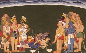 Rama és Lakshmana nagapasával támadtak, a „Sangri Ramayana”, Kulu-Mandi, Himachal Pradesh