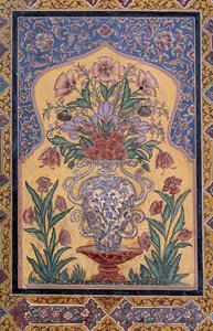 Váza virágokkal, dekoratív részlet a Wazir Khan mecsetből (17. század), Lahore, Punjab, Pakisztán