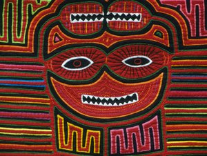 Kézzel varrott színes pamut, San Blas szigetvilág, Panamai Köztársaság, Detail