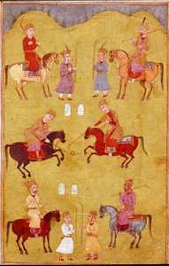Iszlám művészet: a póló rész. Perzsa miniatűr a „Shahnameh” című epikus költemény kéziratából (Shah Nama, Shahnama) (Királyok könyve), Ferdowsi (Firdawsi vagy Ferdawsi vagy Firdousi, kb. 940-1020 körül) Biblioteca Nazionale Nápoly alkotó: School Persian