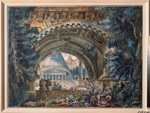 Bárka. Előkészítő dekoráció egy színdarabhoz. Orosz mester munkája, tempera vászonra alkotó: School Russian