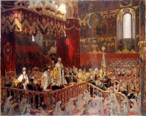 Miklós koronázása 1896-ban a moszkvai Ousensky-székesegyházban – Névtelen orosz festmény alkotó: School Russian
