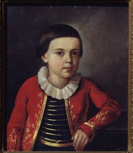 Mihail Lermontov költő (1814-1841) gyermekkori portréja. Orosz mester festménye, olaj, vászon alkotó: School Russian