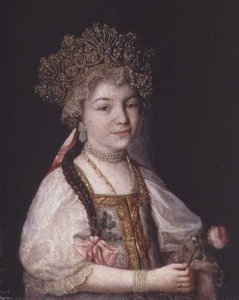 Alexandra Pavlovna portréja orosz népviseletben, 1790 körül (olaj, vászon) alkotó: School Russian