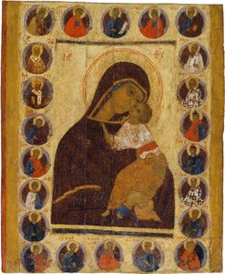 Orosz ikon: Gyengéd Szűzanya válogatott szentekkel. Tempera táblán, 15. század második fele, Történeti és Művészeti Múzeum, Suzdal alkotó: School Russian