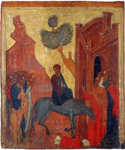 Orosz ikon: Krisztus belépése Jeruzsálembe. Tempera táblán, 15. század második fele, Történeti és Művészeti Múzeum, Suzdal alkotó: School Russian