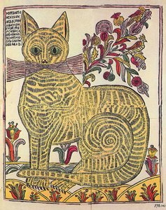 A kazanyi macska, népi könyv szatirikus illusztrációja (lubok), 1710 körül (metszet, akvarell)